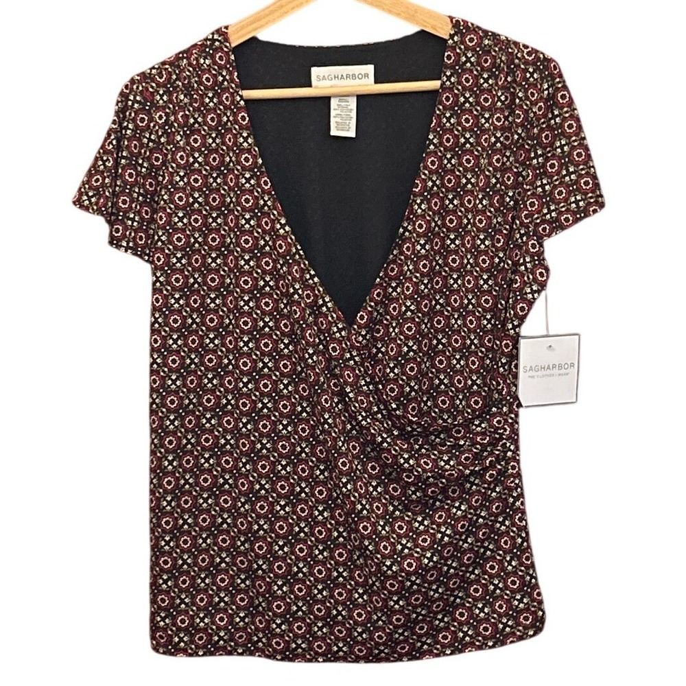 Vintage Y2K Sag Harbor Knit Top Geometric Medallion Office Chic Fall Fashion